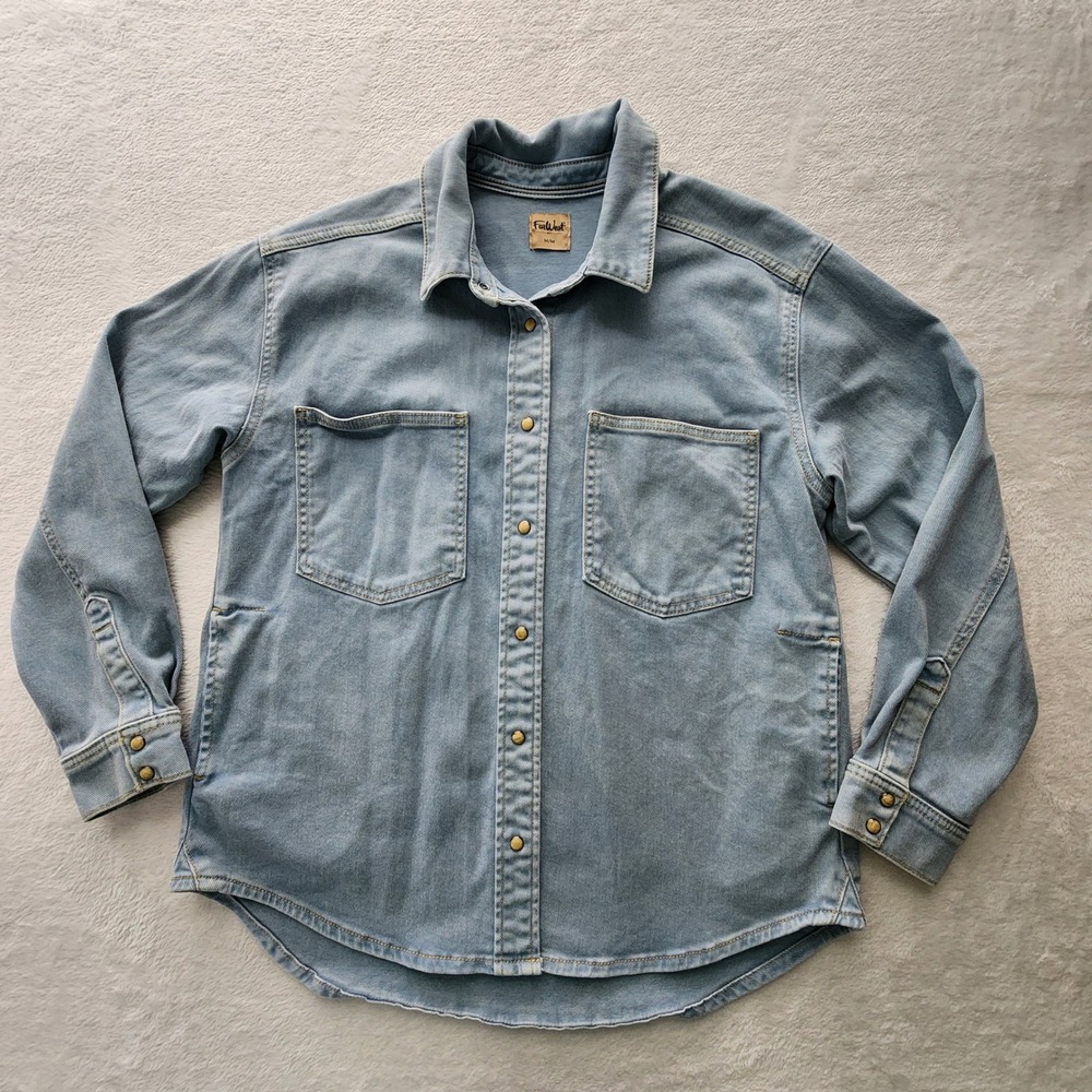 FarWest Denim Shacket Mens Medium Blue Pearl Snaps Utility Workwear Western Coat